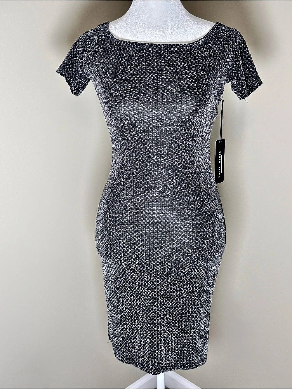 Med Midi Dress Black & Silver NWT